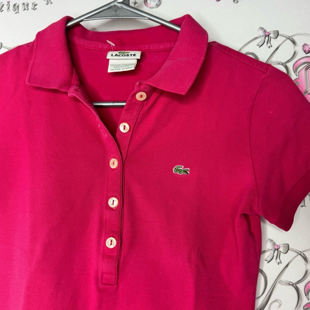 Lacoste Pink Polo Shirt crocodile alligator 🐊 logo button up golf preppy collar - Picture 3 of 9